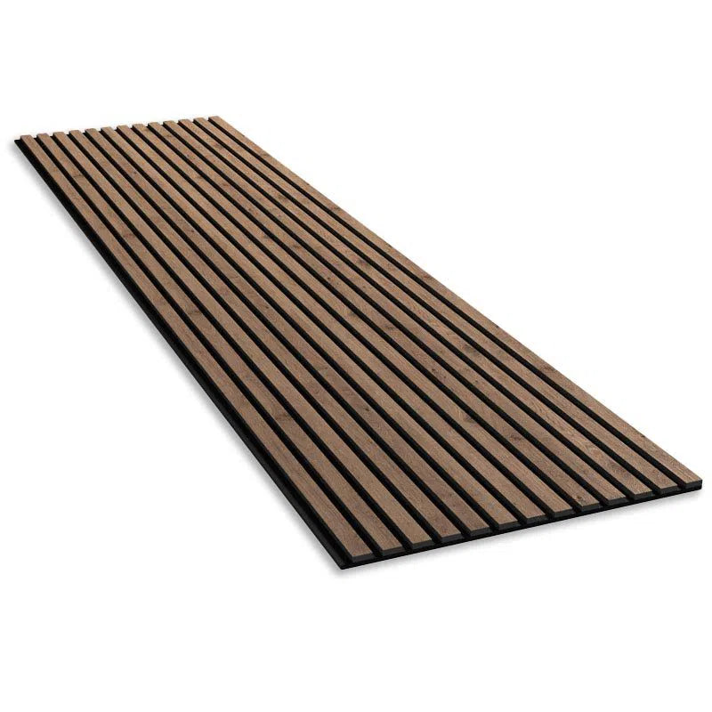 Walnut Acoustic Wood Slat Wall Panel on white background DecorMania UK